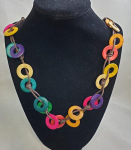 AZ1120 Multi Color Hoop Wooden Necklace with FREE EARRINGS