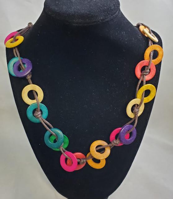 AZ1120 Multi Color Hoop Wooden Necklace with FREE EARRINGS