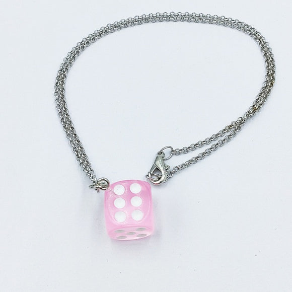 N2156 Silver Light Pink Dice Necklace with FREE Earrings - Iris Fashion Jewelry