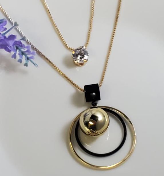AZ110 Gold Black Hoop & Ball Necklace with FREE EARRINGS - Iris Fashion Jewelry