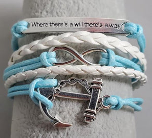 AZ1169 Light Blue & White Where There's A Will There's A Way Anchor Infinity Layer Leather Bracelet