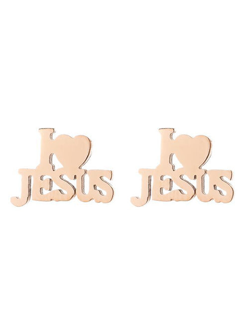 E1205 Small Rose Gold I Love Jesus Earrings - Iris Fashion Jewelry