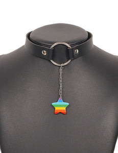 N1929 Silver Black Choker Rainbow Star Necklace with FREE Earrings - Iris Fashion Jewelry