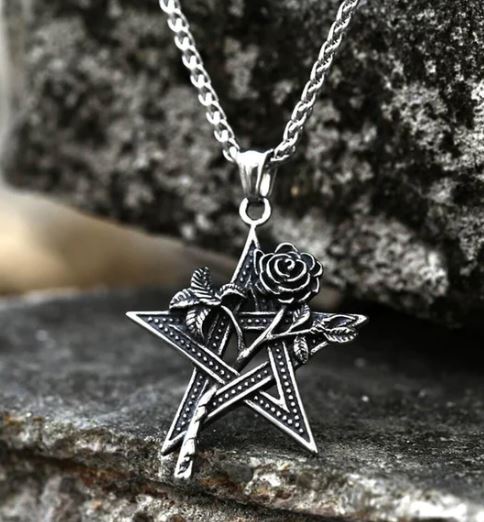 N405 Silver Gothic Star Rose Necklace with FREE EARRINGS - Iris Fashion Jewelry