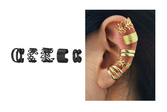 E55 Gun Metal Black Ear Cuff Earring Set 5 Piece - Iris Fashion Jewelry