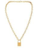 AZ48 Gold Padlock Chain Necklace with FREE EARRINGS - Iris Fashion Jewelry