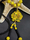 N708 Yellow Bead Glass Koi Fish Long Necklace With Free Earrings