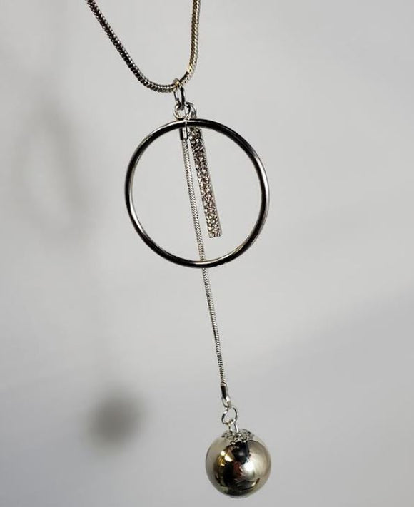 AZ1415 Silver Hoop Ball Rhinestone Dangle Necklace with FREE Earrings
