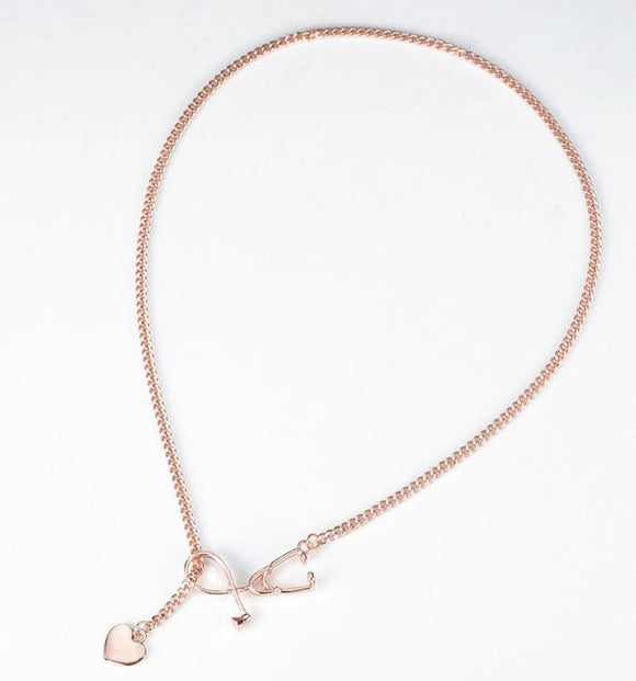 AZ98 Rose Gold Stethoscope Heart Necklace with FREE EARRINGS - Iris Fashion Jewelry