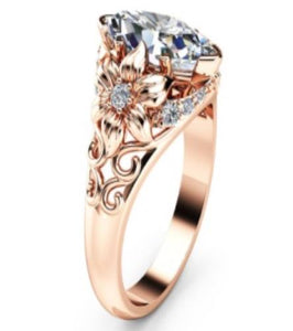 R331 Rose Gold Rhinestone Flower Ring - Iris Fashion Jewelry