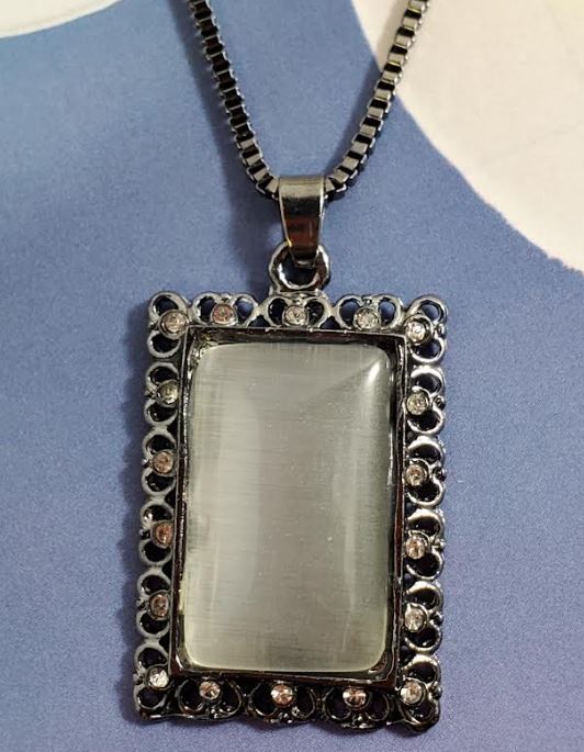 AZ1080 Gun Metal Rectangle Moonstone Necklace with FREE EARRINGS