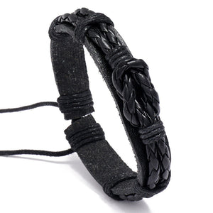 B1244 Black Leather Braided Knot Bracelet - Iris Fashion Jewelry