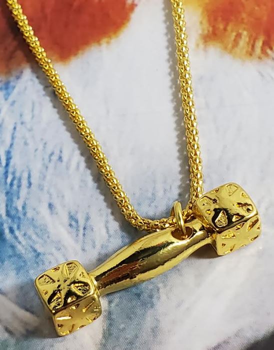 N471 Gold Dumbbell Pendant Necklace