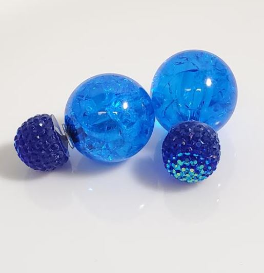 AZ1211 Iridescent Blue Ice Breaker Double Ball Earrings