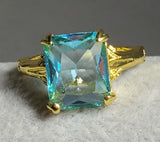 R93 Gold Blue Square Gemstone Ring - Iris Fashion Jewelry