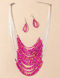 N2053 Hot Pink Seed Bead Necklace with FREE Earrings - Iris Fashion Jewelry