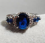 R271 Silver Royal Blue Gem Rhinestone Ring - Iris Fashion Jewelry