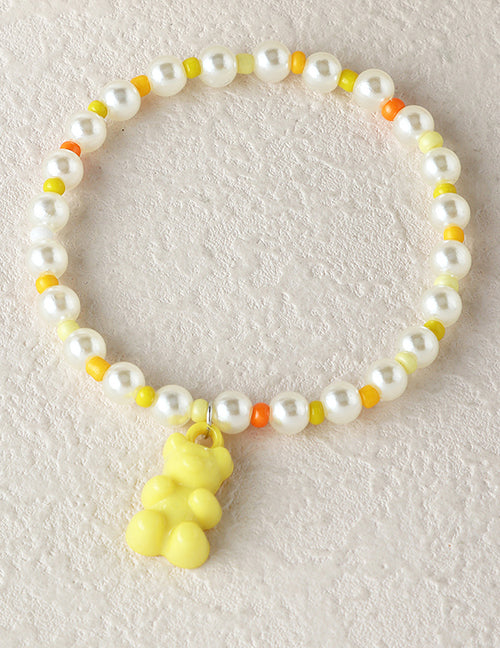 L519 Pearl Bead Yellow Gummy Bear Bracelet - Iris Fashion Jewelry