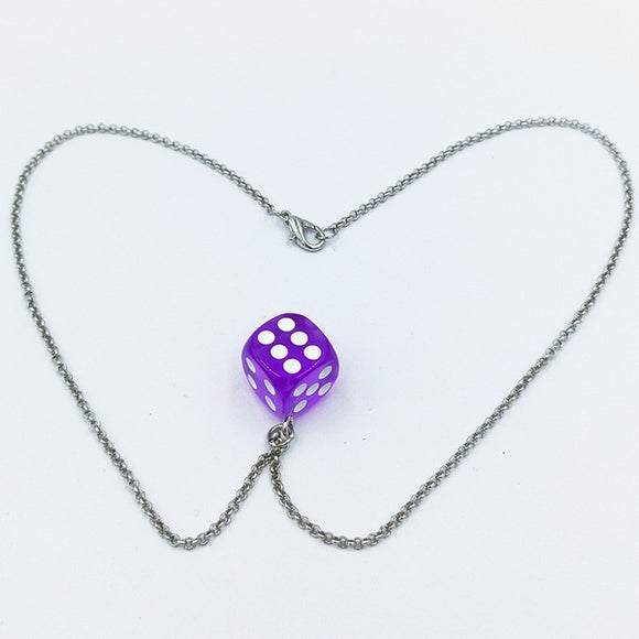 N2150 Silver Purple Dice Necklace with FREE Earrings - Iris Fashion Jewelry