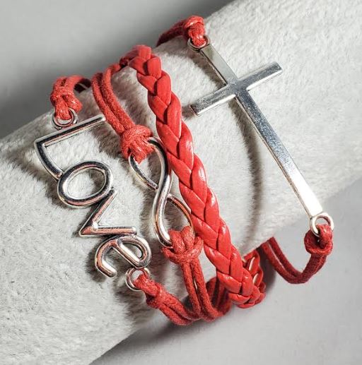 B968 Red Cross Love Infinity Leather Bracelet - Iris Fashion Jewelry