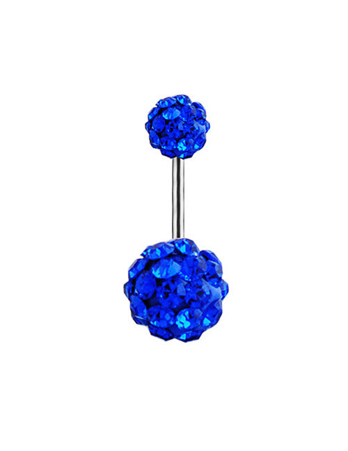 P77 Silver Large Double Ball Royal Blue Gems Belly Button Ring - Iris Fashion Jewelry