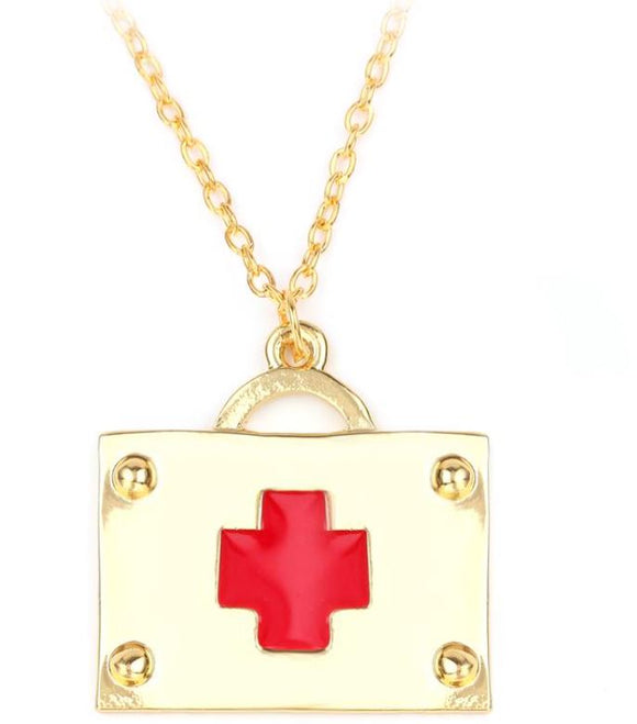 N829 Gold Medical Bag First Aid Necklace with FREE EARRINGS