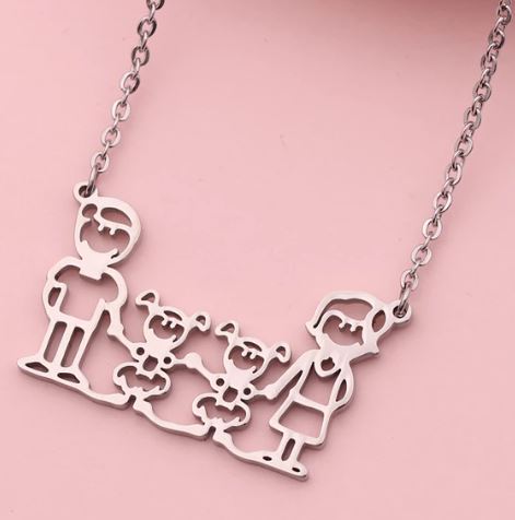 AZ432 Silver 2 Girls Family Necklace with FREE EARRINGS