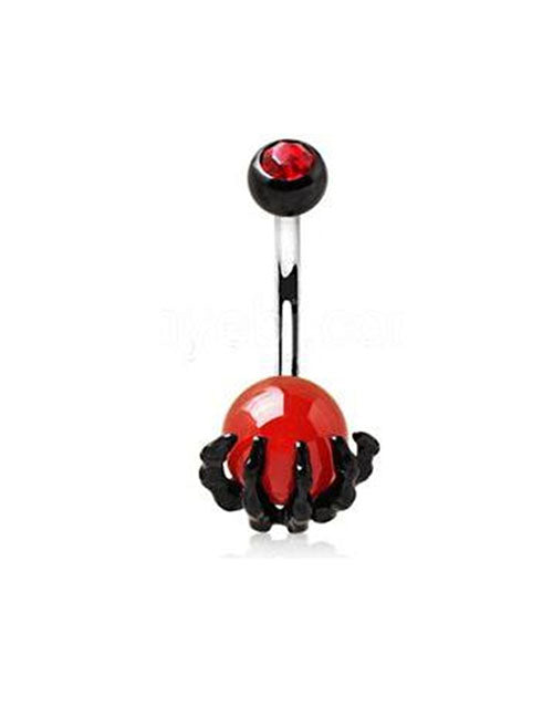 P101 Gun Metal Black Red Ball Claw Belly Button Ring - Iris Fashion Jewelry