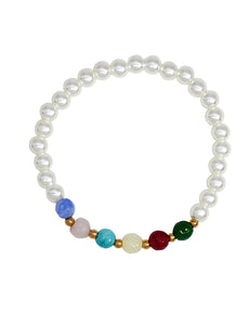 B534 White Pearl Multi Color Bead Bracelet - Iris Fashion Jewelry