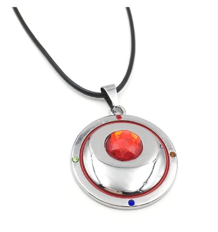 AZ625 Silver Red Gem Round on Leather Cord Necklace with FREE EARRINGS