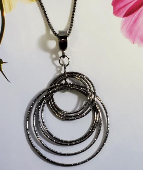 AZ679 Gun Metal Multi Textured Hoop Necklace with FREE EARRINGS