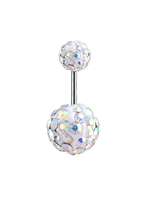 P68 Silver Large Double Ball Iridescent Gems Belly Button Ring - Iris Fashion Jewelry