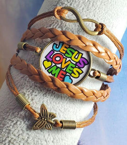 B1250 Brown Jesus Loves Me Layer Leather Bracelet - Iris Fashion Jewelry