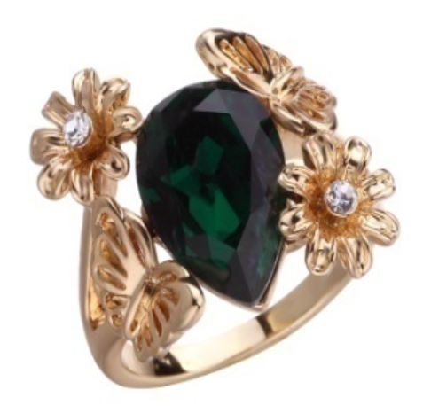 R657 Gold Green Gem Butterfly Flower Ring - Iris Fashion Jewelry