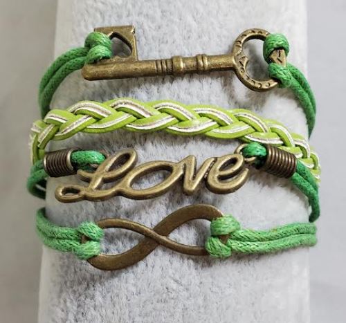 AZ1359 Green Key Love Infinity Layer Leather Bracelet