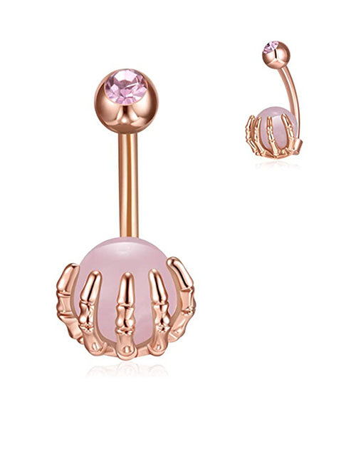P100 Rose Gold Pink Ball Claw Belly Button Ring - Iris Fashion Jewelry