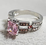 R740 Silver Light Pink Square Gem Rhinestone Ring - Iris Fashion Jewelry