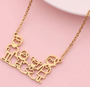 AZ434 Gold Boy & Girl Family Necklace with FREE EARRINGS