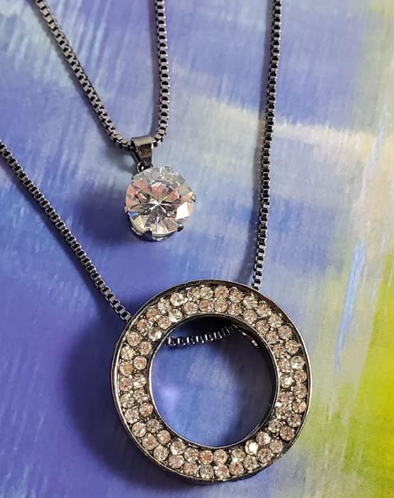 AZ893 Gun Metal Round Rhinestone Necklace with FREE Earrings