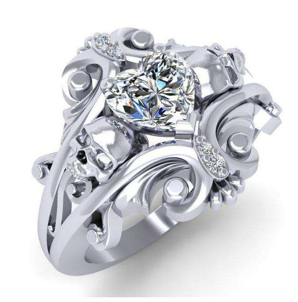 R297 Silver Heart Gem Rhinestone Ring - Iris Fashion Jewelry