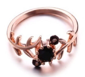 R325 Rose Gold Black Gemstone Ring - Iris Fashion Jewelry