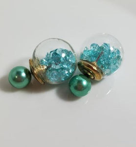 AZ1522 Aqua Gem Filled Double Ball Earrings