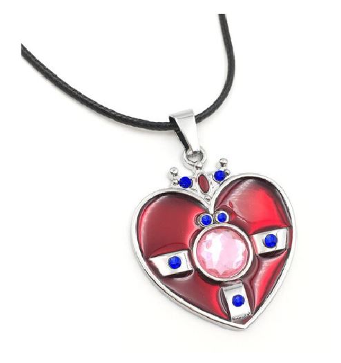 AZ617 Silver Red Heart on Leather Cord Necklace with FREE EARRINGS