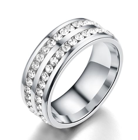 R420 Silver & Diamonds Double Row Ring - Iris Fashion Jewelry