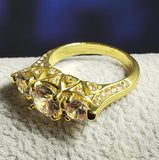 R620 Gold Triple Gemstone Rhinestone Ring - Iris Fashion Jewelry