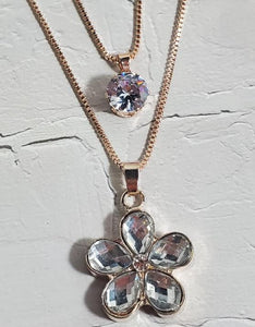 AZ468 Rose Gold Crystal Gemstone Flower Necklace with FREE EARRINGS