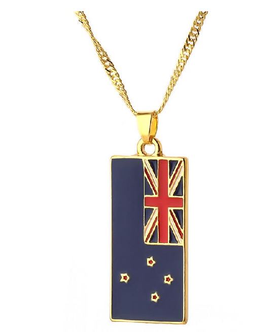 AZ364 Gold New Zealand Flag Necklace with FREE EARRINGS