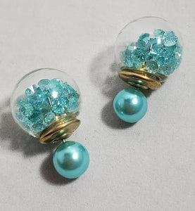 AZ1100 Aqua Gem Filled Double Ball Earrings