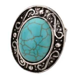 AR61 Silver Oval Turquoise Stone Adjustable Ring - Iris Fashion Jewelry