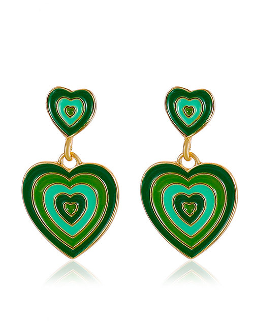 E118 Gold Shades of Green Heart Earrings - Iris Fashion Jewelry